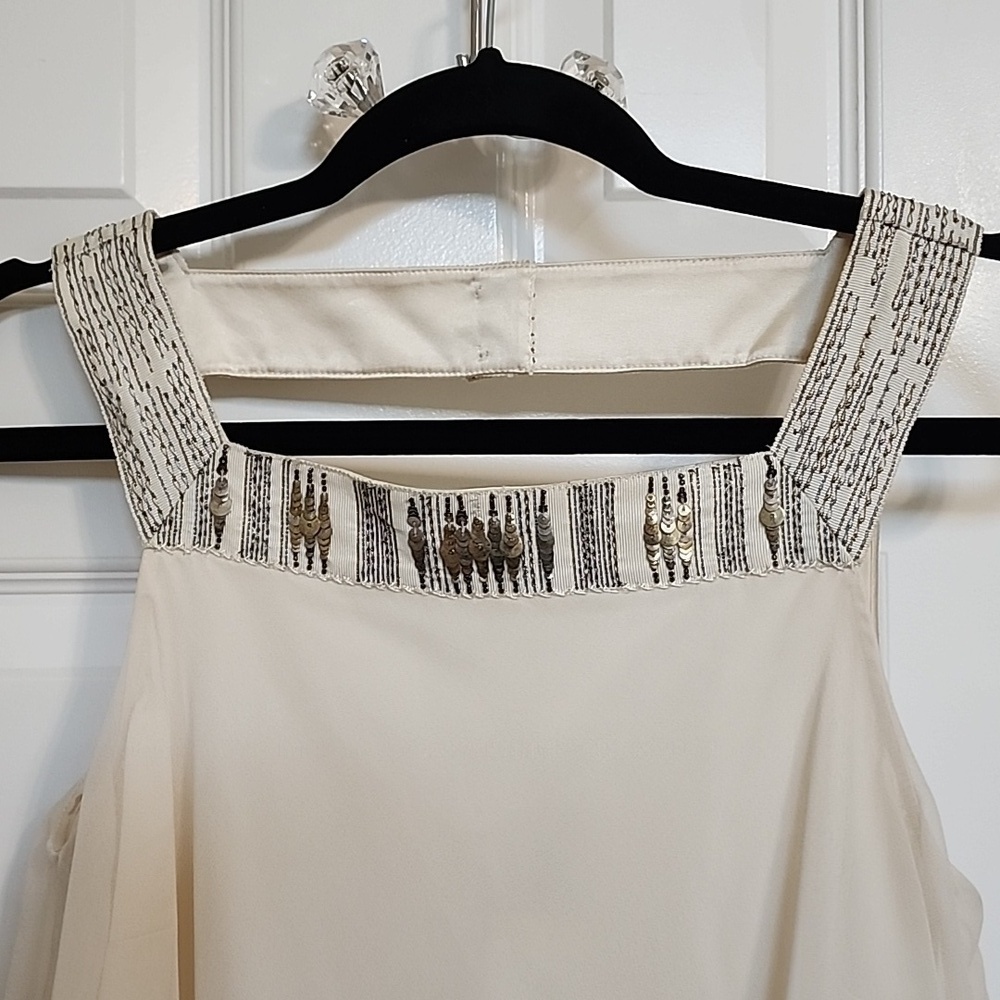 NWT Elie Tahari Cream Tamar Blouse 100% Silk Beaded Sleeveless Size Small - Picture 2 of 7